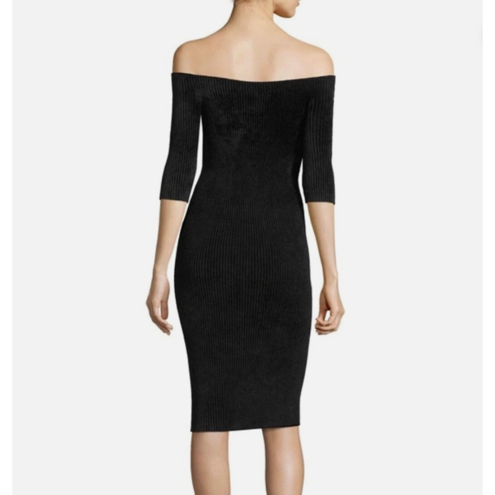 Helmut Lang Italian Yarn Off Shoulder Ribbed Knit Bodycon Midi Dress Size M