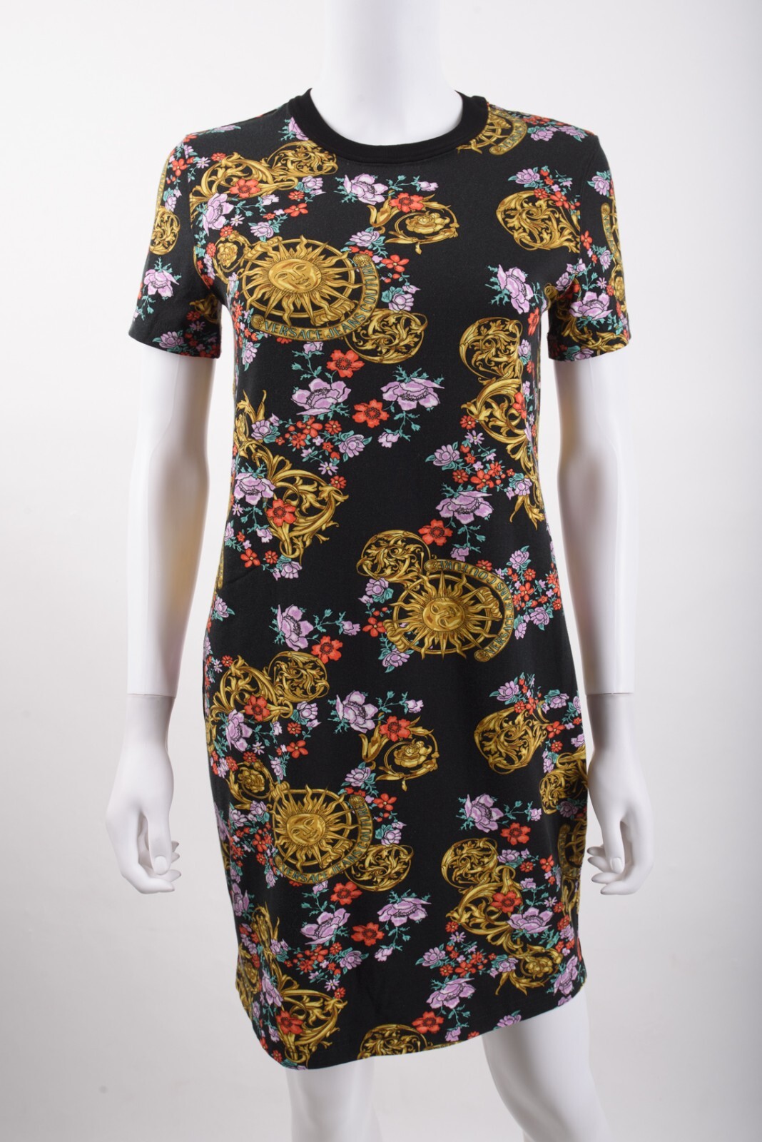 Versace Jeans Couture Womens Sunflower Garland T-Shirt Dress Sz 40 US 4 Black
