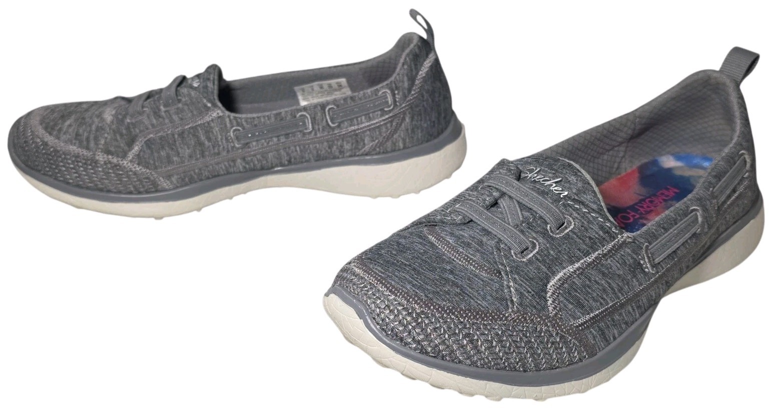 Skechers SlipOn Loafer Sneakers Womens Sz 5 Microburst Topnotch Gray White 23317