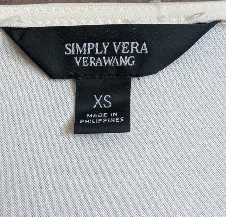 SIMPLY VERA WANG Women’s Banded Hem Draped Peasant Boho Top Ivory Size XSl NWT