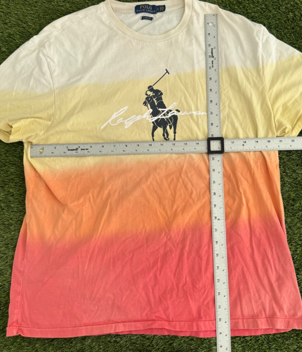 VTG Polo Ralph Lauren Y2K Single Stitch Tie Dye Big Pony T Shirt L Ombre Script