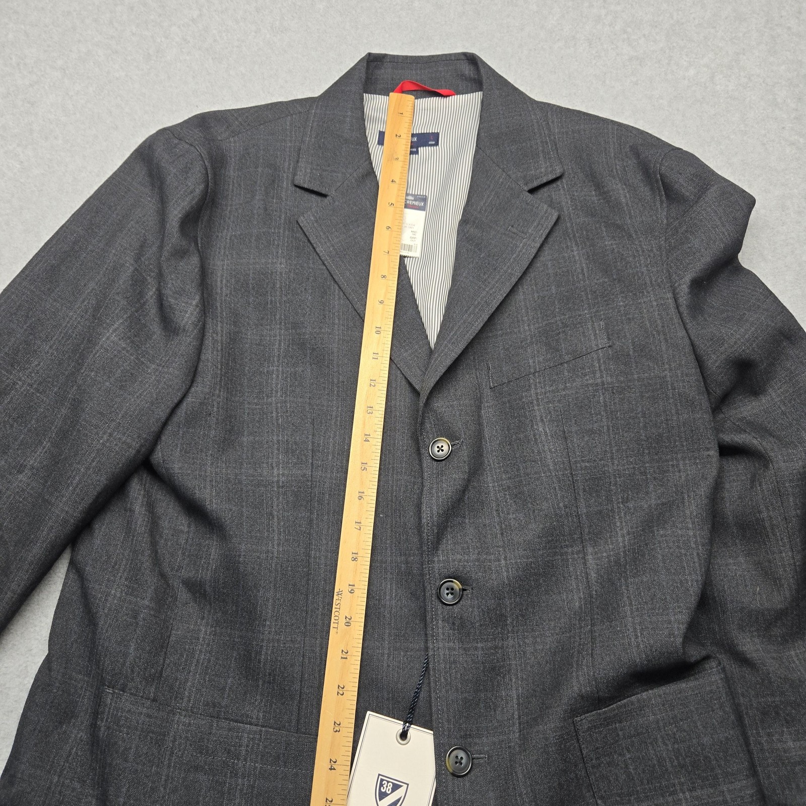Cremieux Blazer Mens Large Dark Grey Check Plaid Off-Duty Jacket Wool Blend