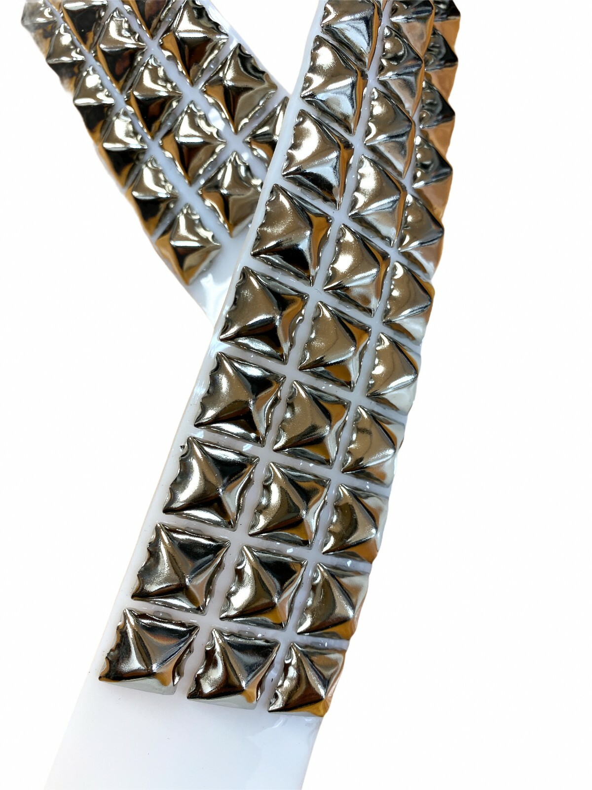 White Vinyl PVC Three Row Silver Pyramid Stud Belt Punk Goth Metal Funk Plus