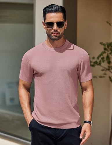 Coofandy Men’s Knit T-Shirts Short Mens TShirts Sleeve Crewneck Shirt Casual