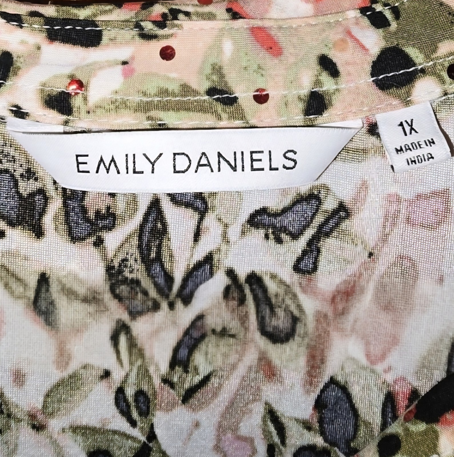 Emily Daniels Floral Blouse Roll Tab Sleeve White Green Peach Pullover Top 1X