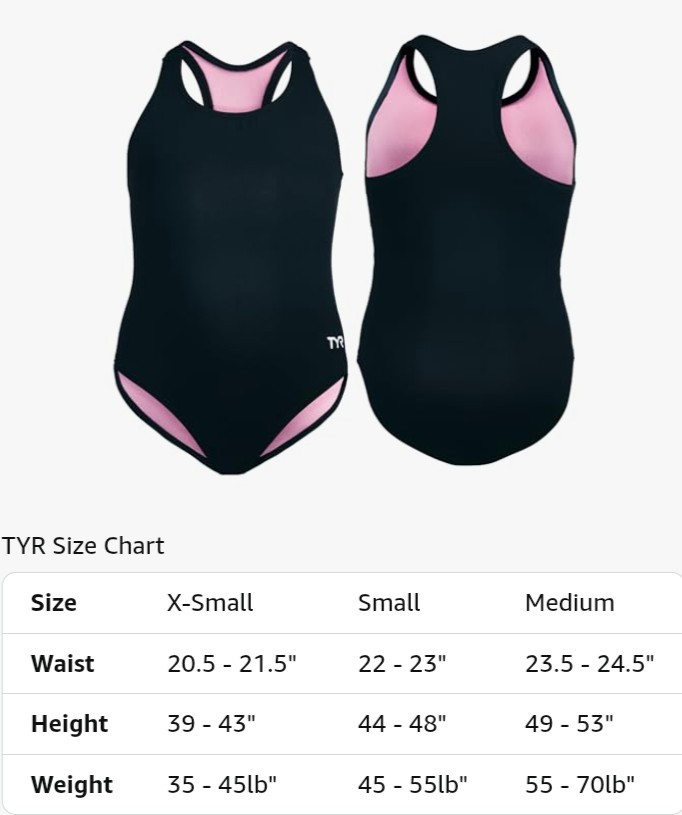 TYR Girls Solid One Piece Racerback Swimsuit Blue/Pink Lining Size M (7-8)