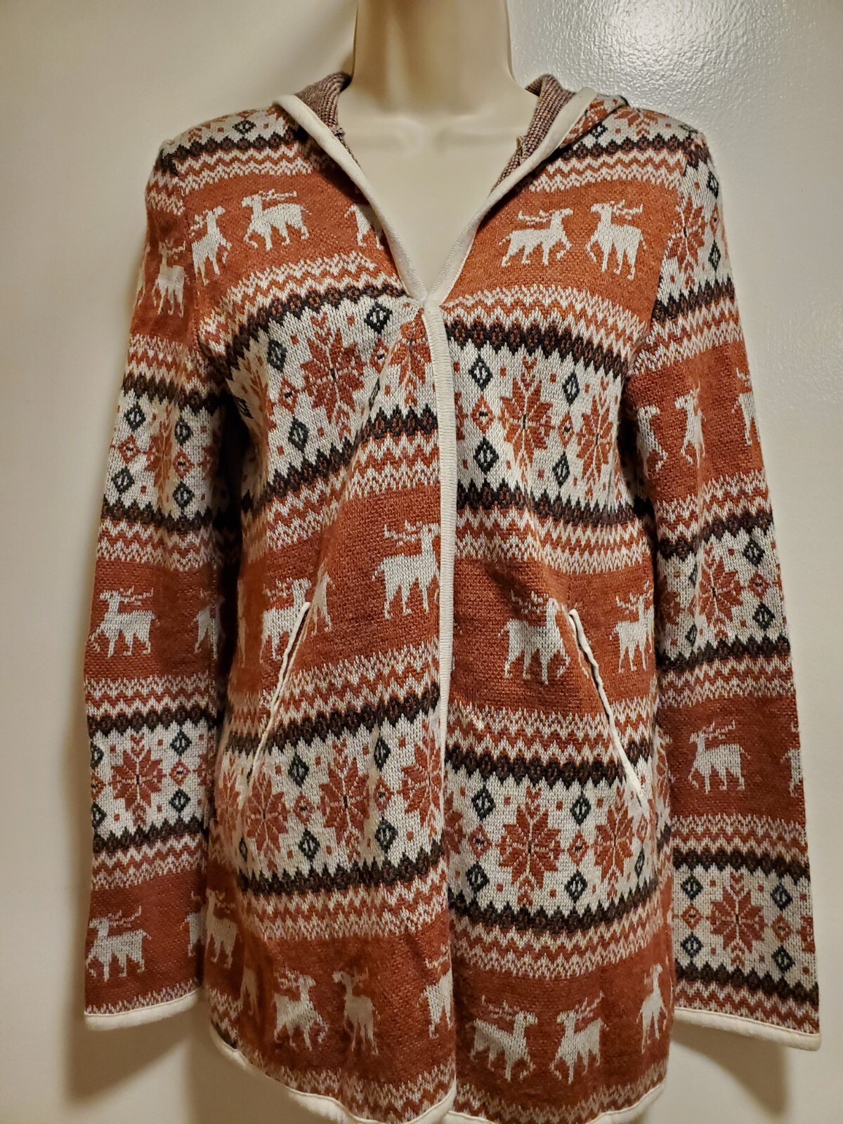 Junior Woman’s Open Front Hooded Sweater Size Medium With Pockets By PAPAYA Vtg