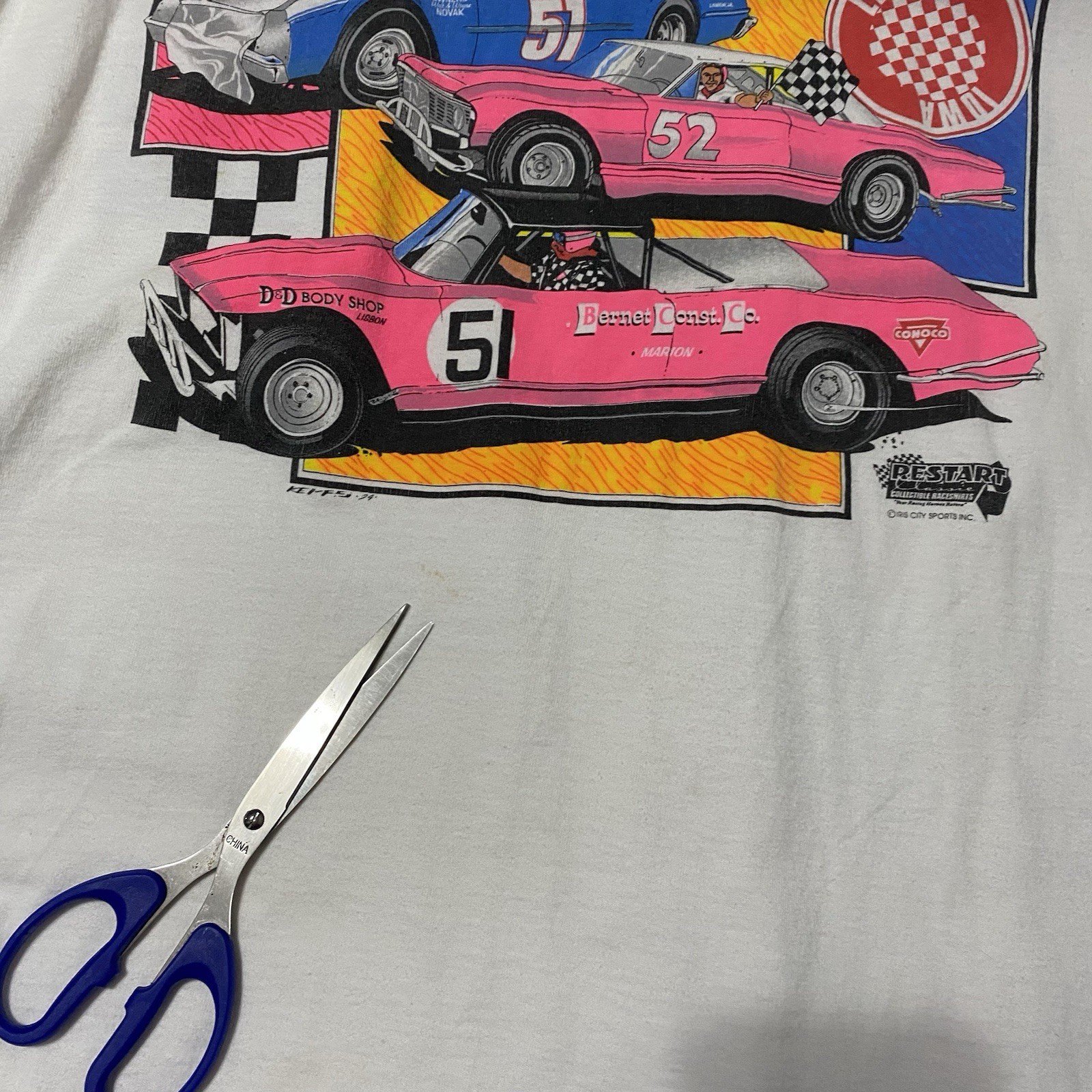 Vintage Roger Dolan Dirt Track Racing Shirt XL 22.5×30.5 Stains/Need Oxiclean