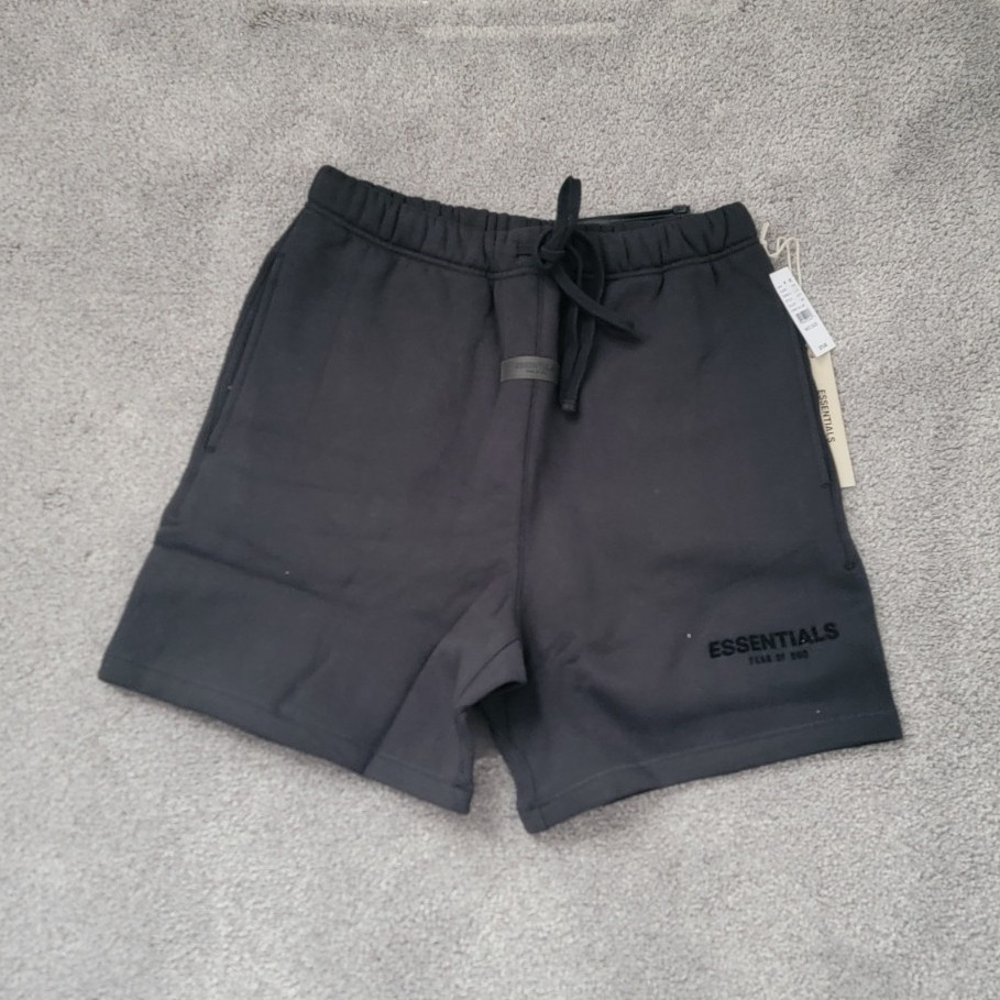 Essentials Fear of God Men’s Black Fleece Sweat Shorts Logo Drawstring Pockets