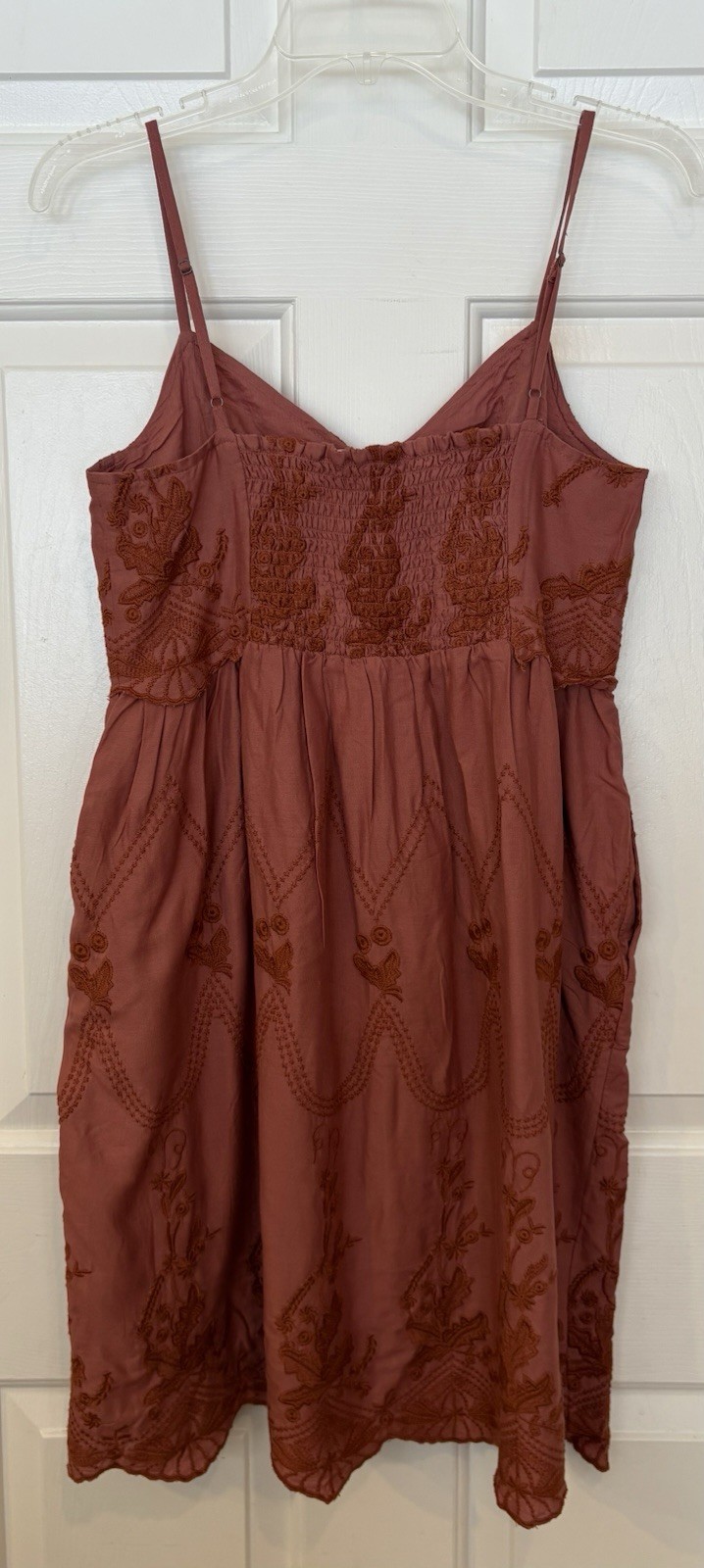 Boot Barn Cleo + Wolf Brina Boho Embroidered Mini Dress Scalloped Brick Red S