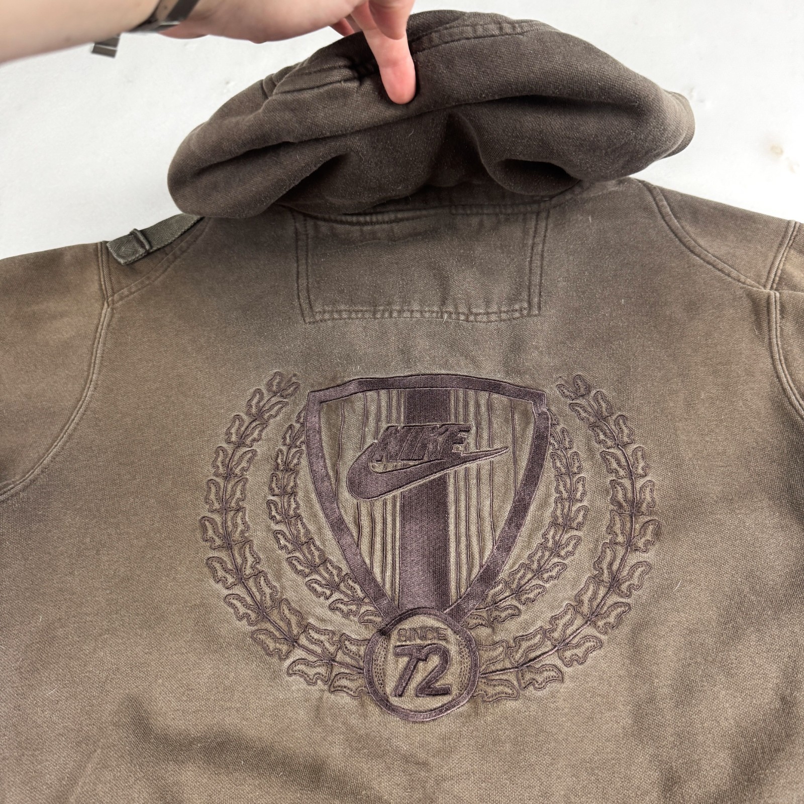 Womens Nike Y2K Full Zip Hoodie Brown Faded Heavyweight Sweatshirt Minimal Sport