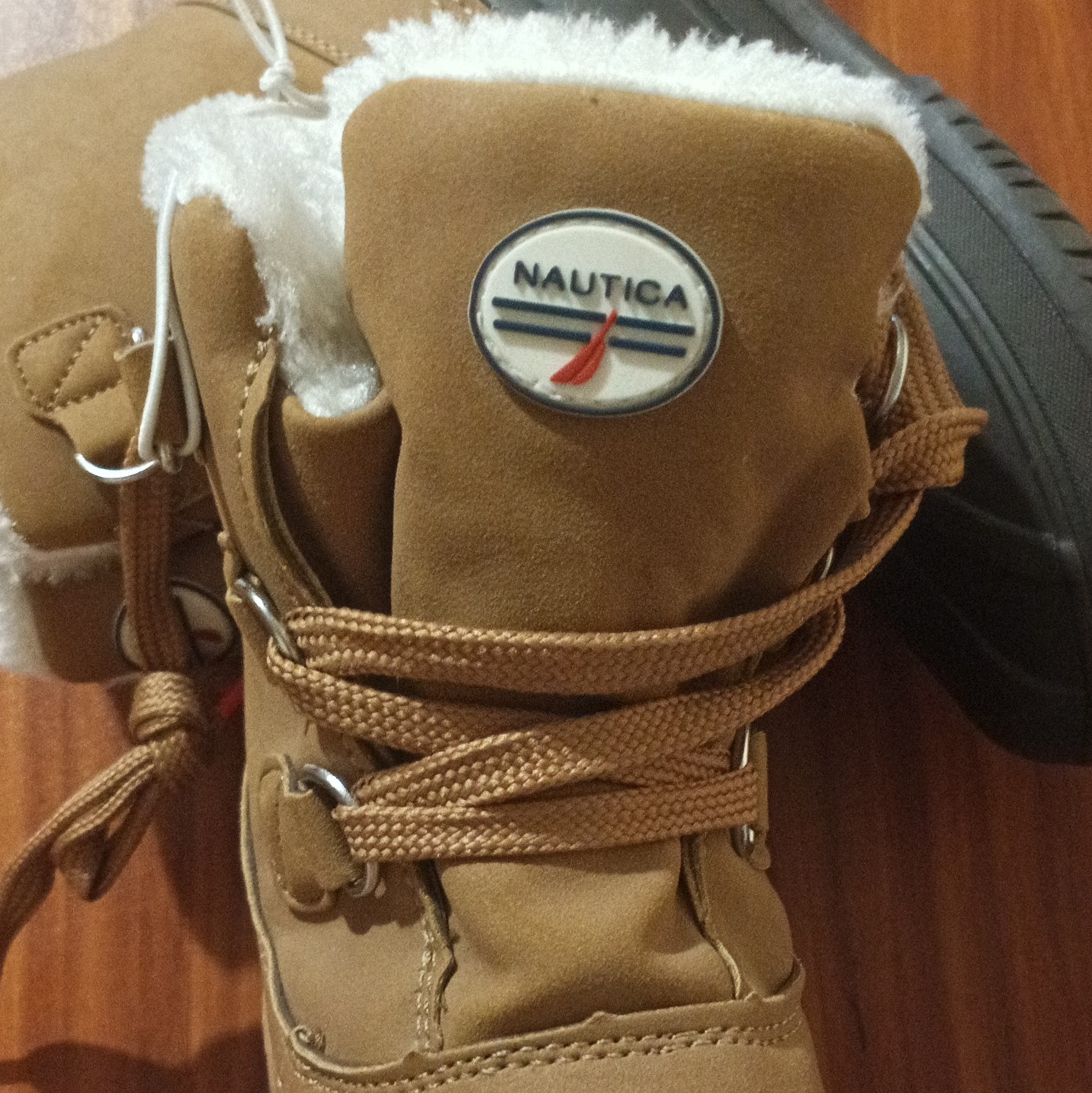 Nautica Ayce Youth Boys Snow Boots Tan/Gray Lace Up Faux Fur Lined Size 2M