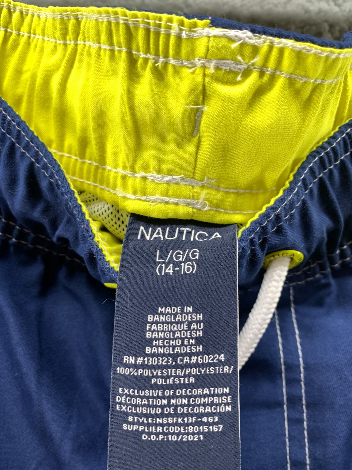 Nautica Board Short Youth Boys Large 50+UPF Swim Trunk Navy/Yellow Logo