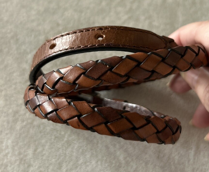 Braided Brown Leather Thin Women’s Boho Belt Small Medium Waist 26-30” EUC