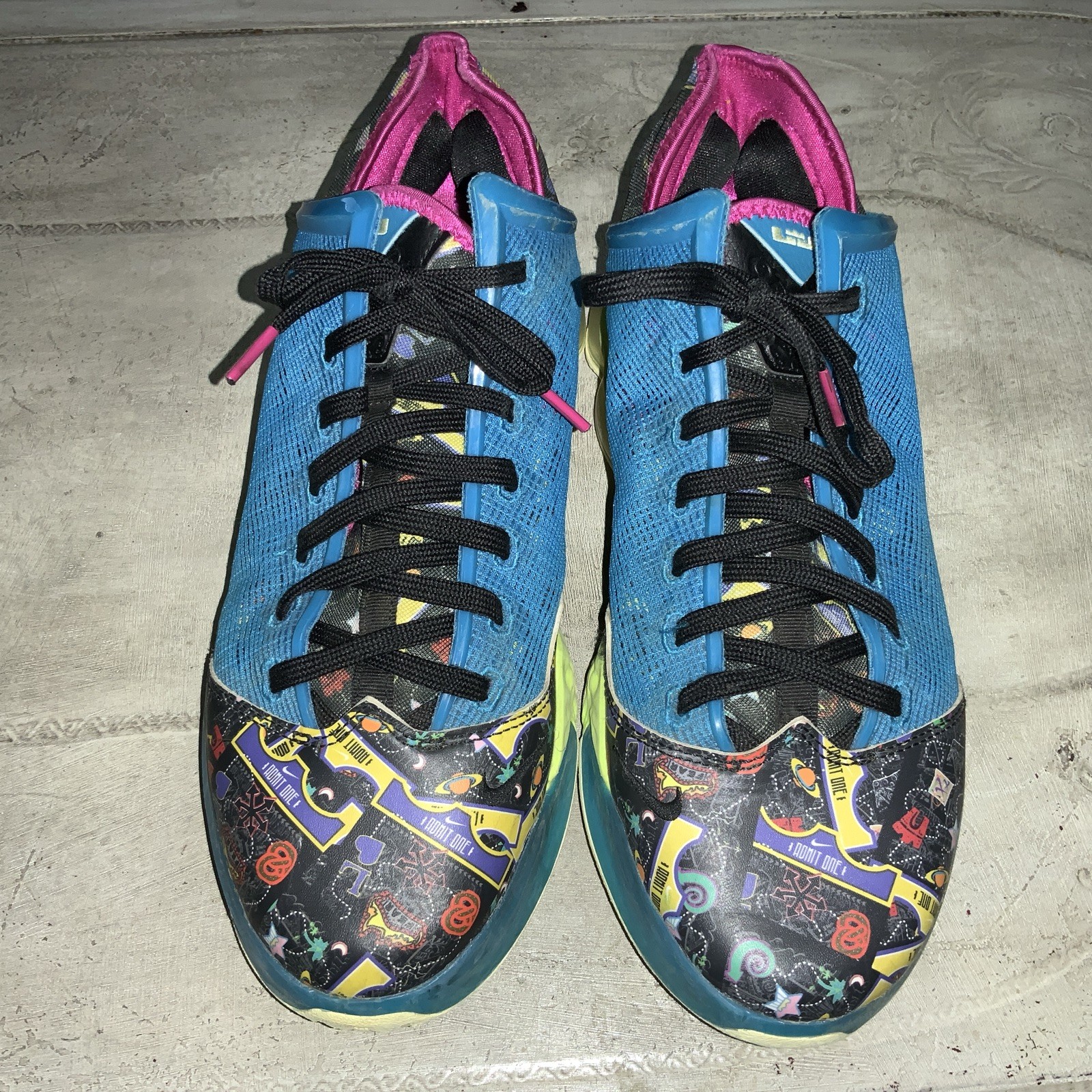 Nike LeBron 19 EP Mesh Sneaker Blue Black Yellow Pink Graphic Colorful Size 10