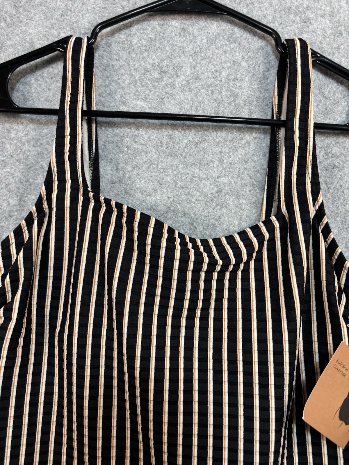 Shade & Shore Black Stripes One-Piece Bathing Suit Size Medium 8-10 NWT $40