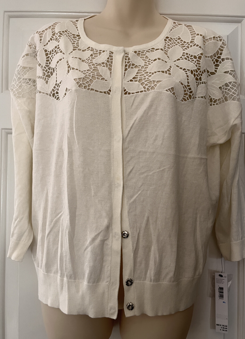 DKNY Ladies White 3/4 Sleece Cardigan XL RRp £95 New With Tags