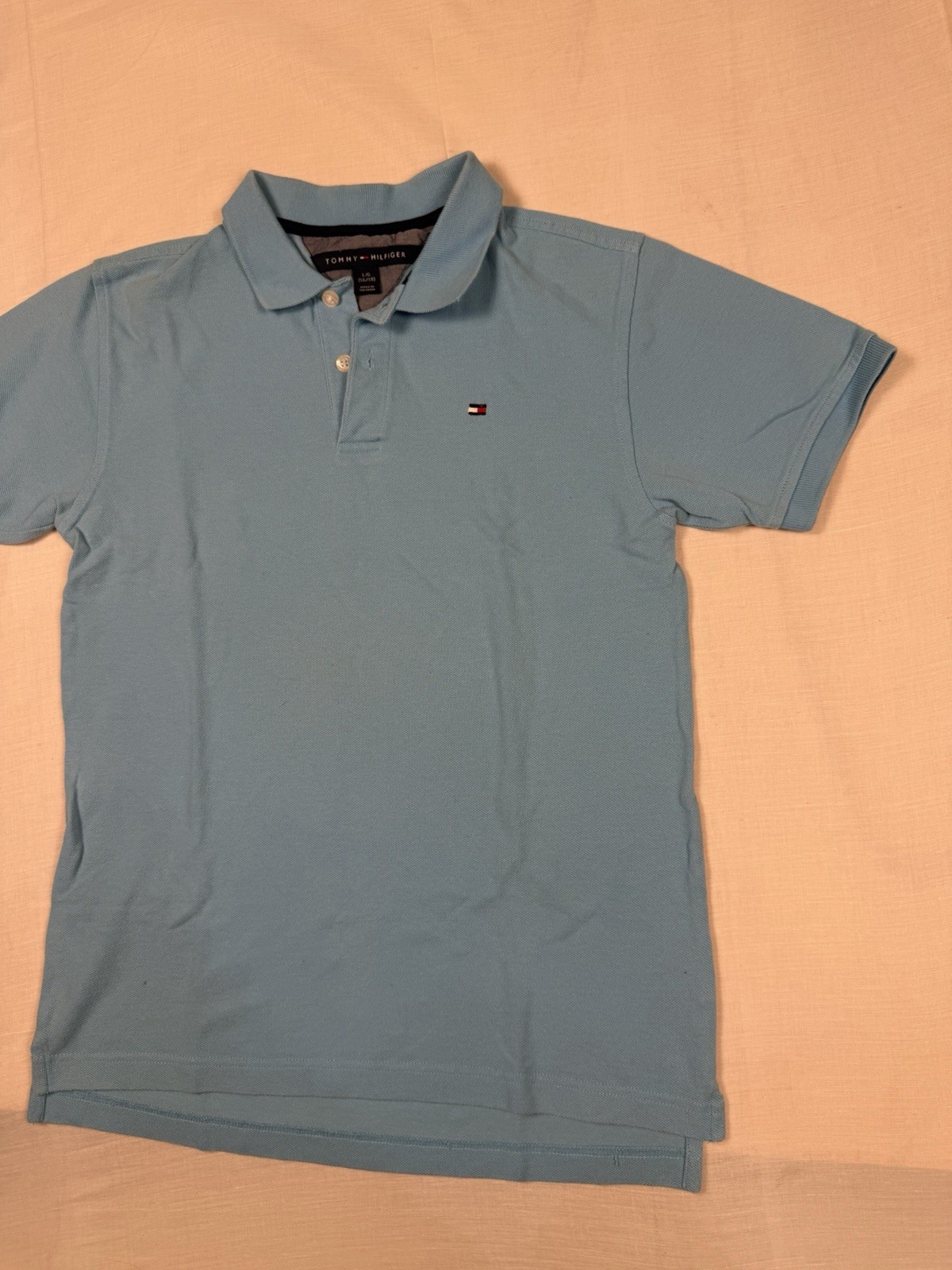 Tommy Hilfiger Youth L/G Blue Solid Short Sleeve Button Polo Cotton Knit