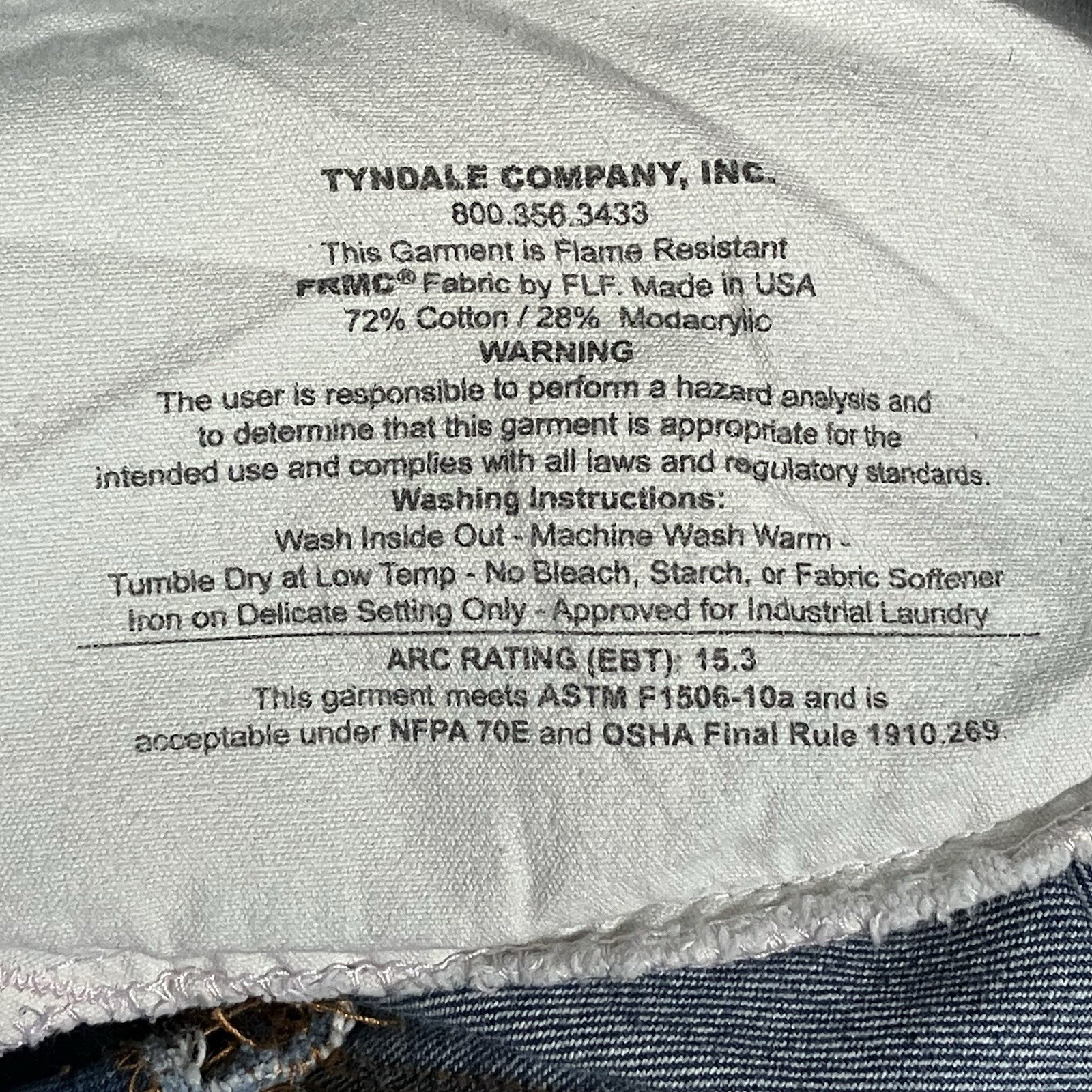 Tyndale FR’s CAT 2 NFPA 2112 Style # F290T USA Made 40×30 Denim Carpenter Jeans
