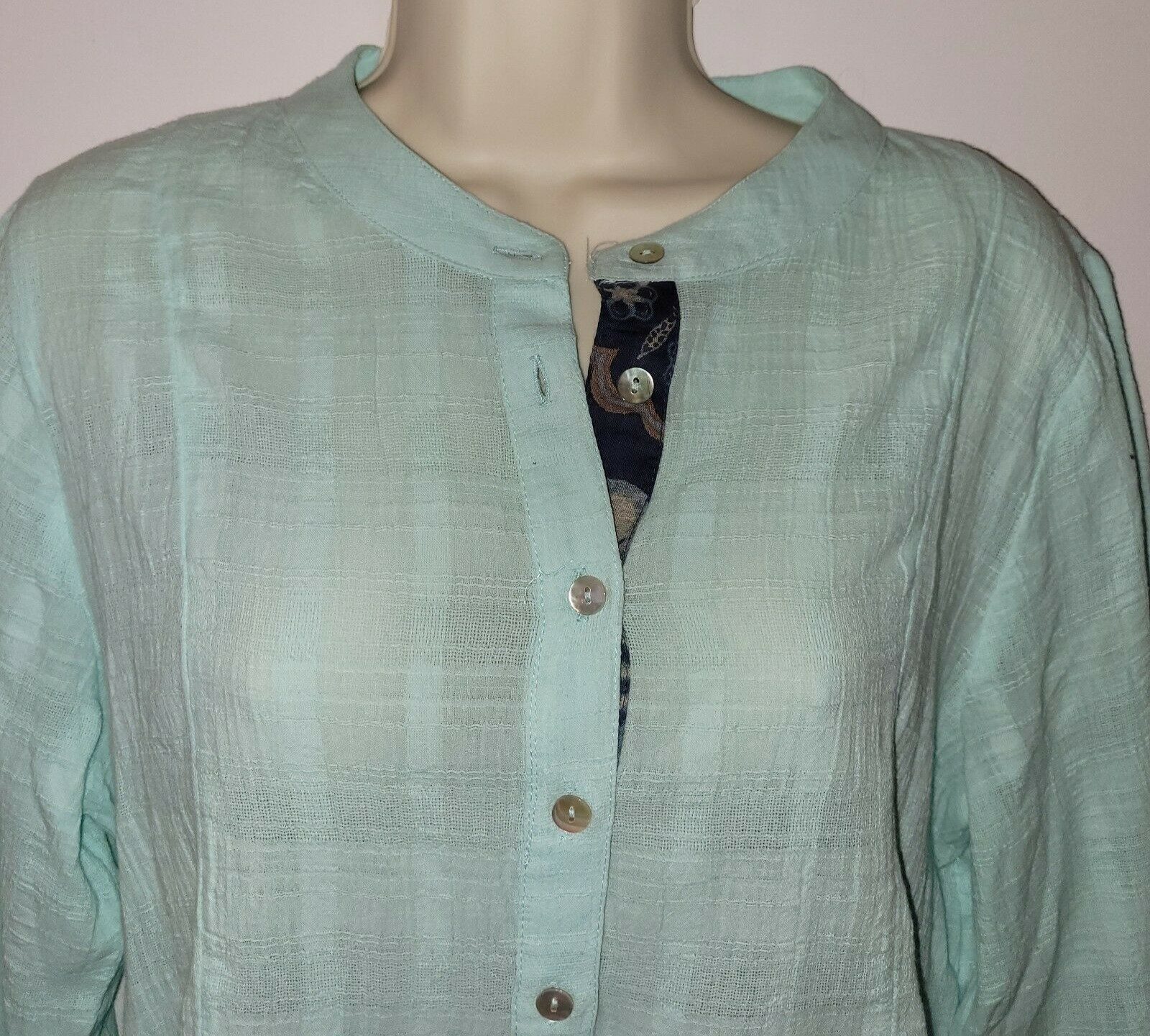 Soft Surroundings Gloria Gauze Henley Tunic Top Clearwater Blue 2DC07 M 10-12