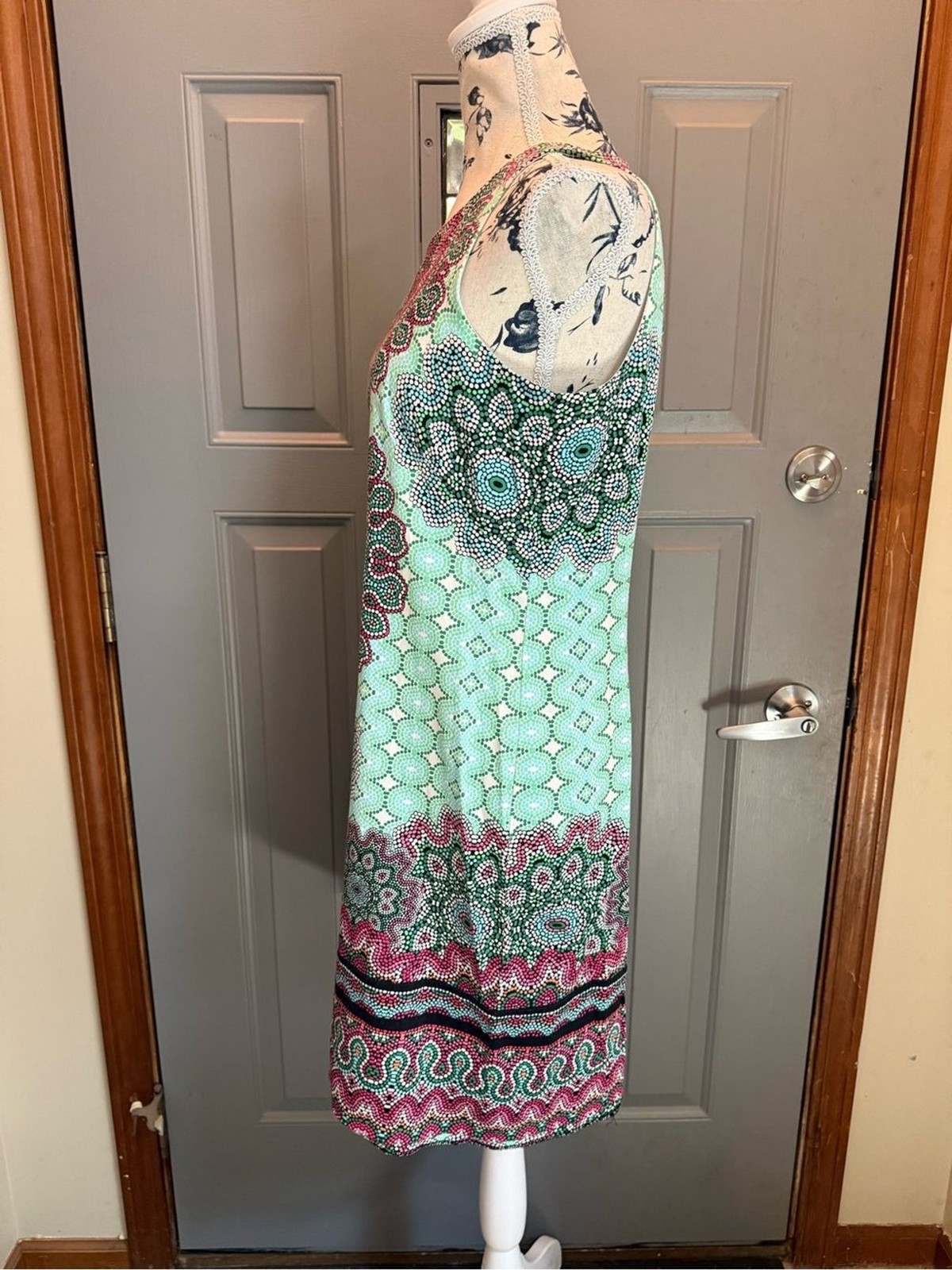 Sleeveless Mint & Pink Mandala design dress-London Times (8)