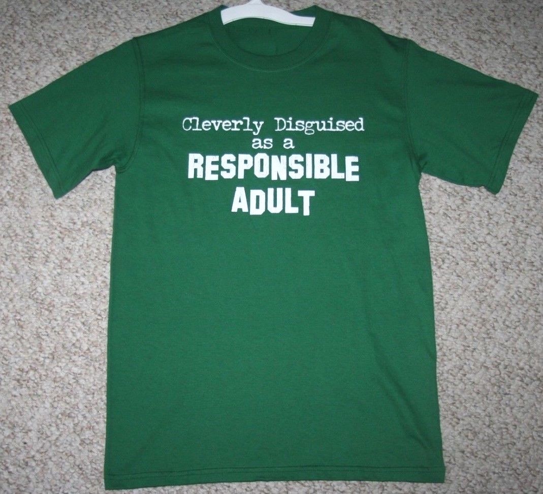Small Responsible Adult Green White Cotton Crewneck T-Shirt Short Sleeve 1599