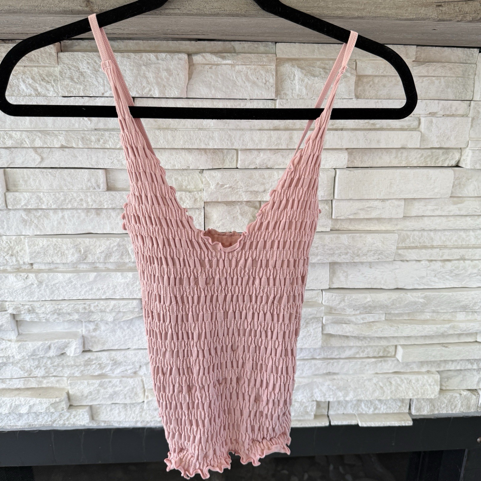 Free People Intimately Smocked V-Neck Dusty Pink Spaghetti Strap Tank Top Size M