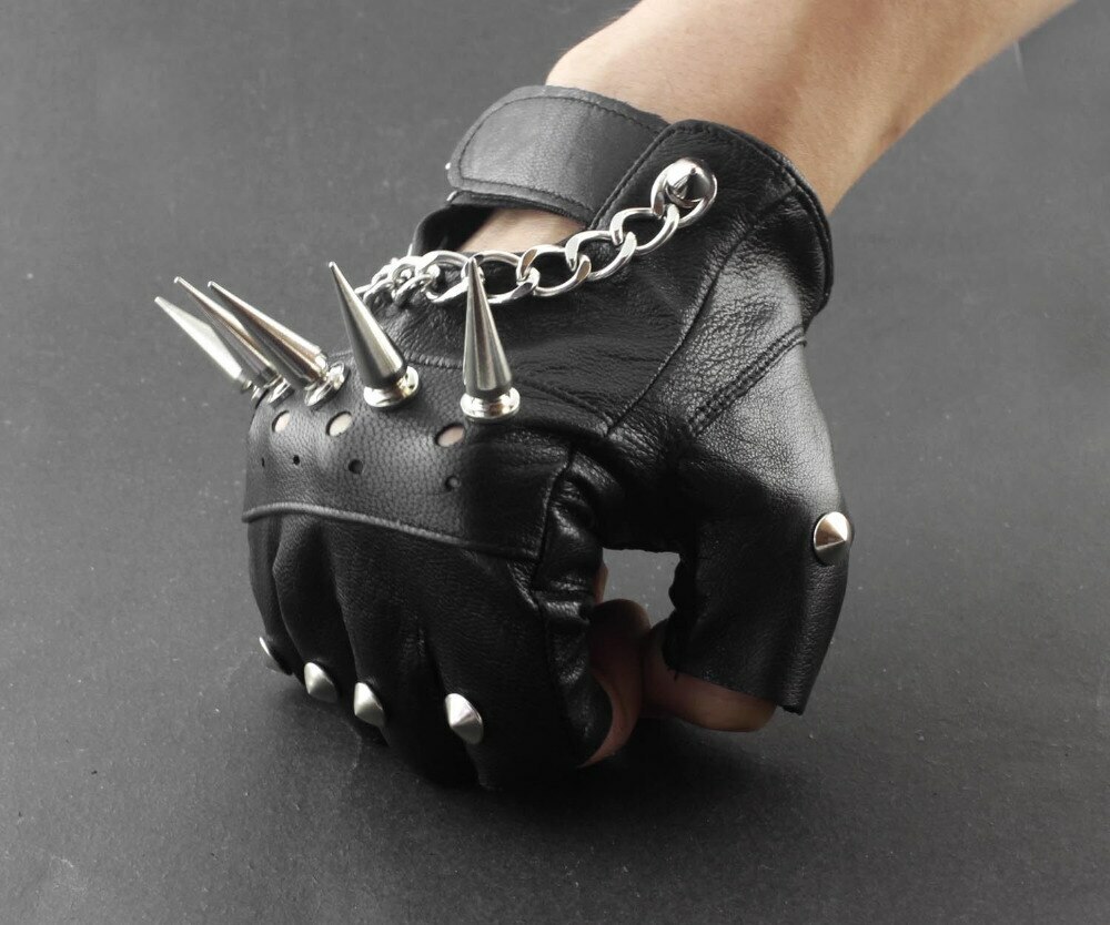 New Rivet Spike Punk Rocker Driving Motorcycle Biker Leather Fingerless Gloves