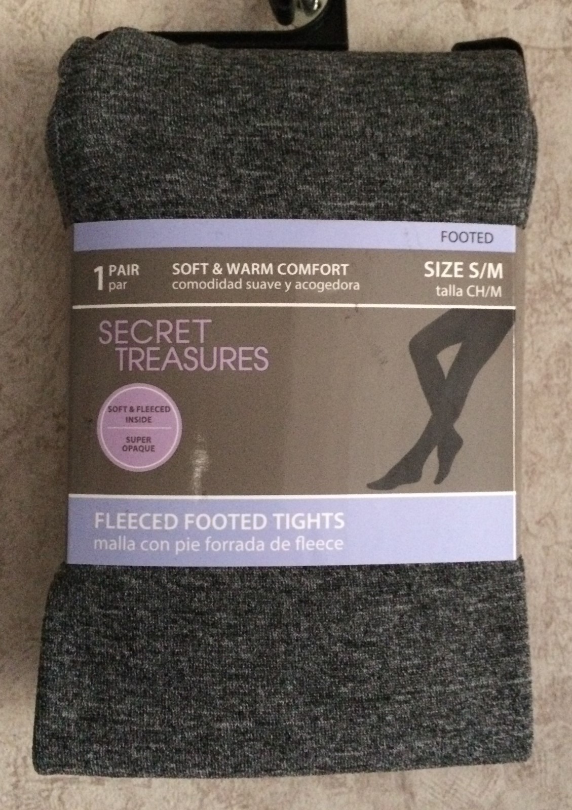 Secret Treasures Women’s Tights Fleece Footed New Size S M S/M Thermal Wear Gray