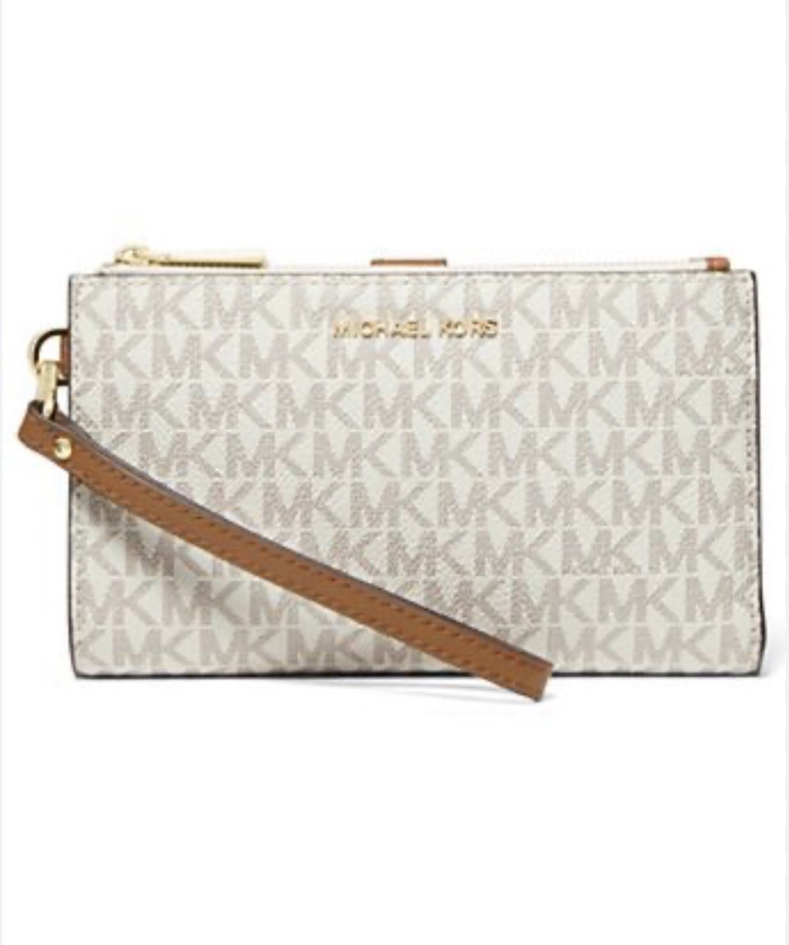 Michael Michael Kors NWT Jet Set Double Zip Canvas Wristlet in Vanilla and Acorn