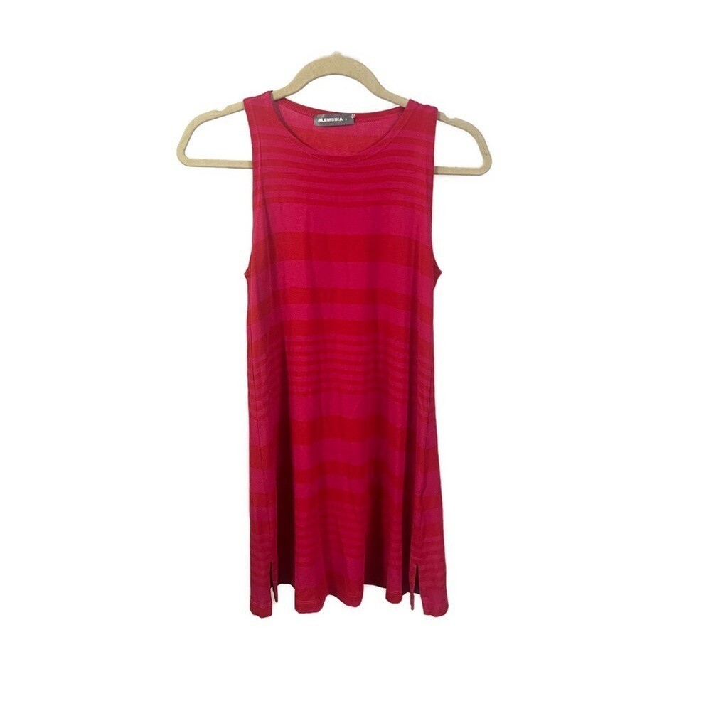 Alembika Women’s Striped Jersey Pink Sleeveless Tunic Top- Size 4