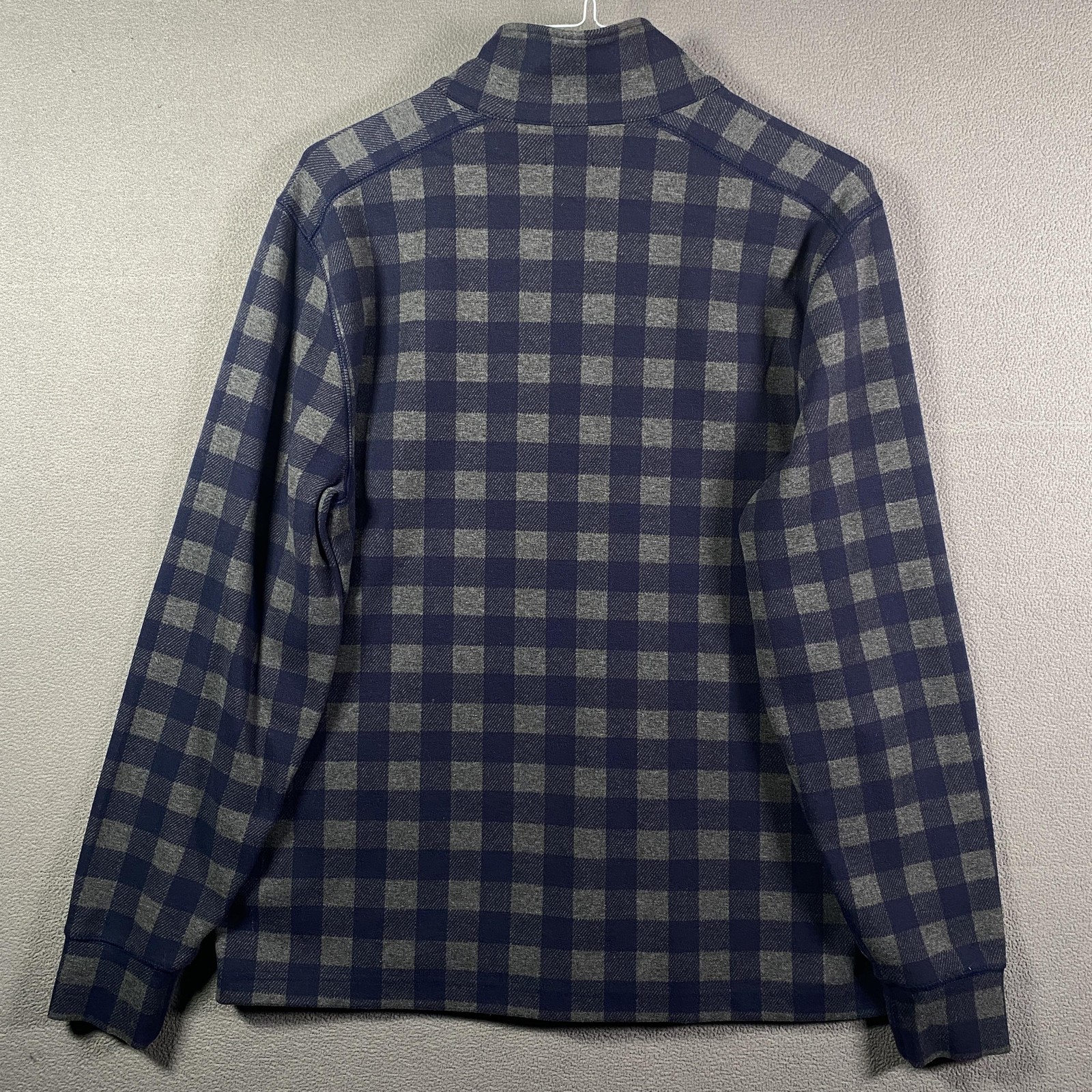 J Crew Sweater Mens Large Blue Gray Plaid 1/4 Zip Mock Neck Knit Pullover