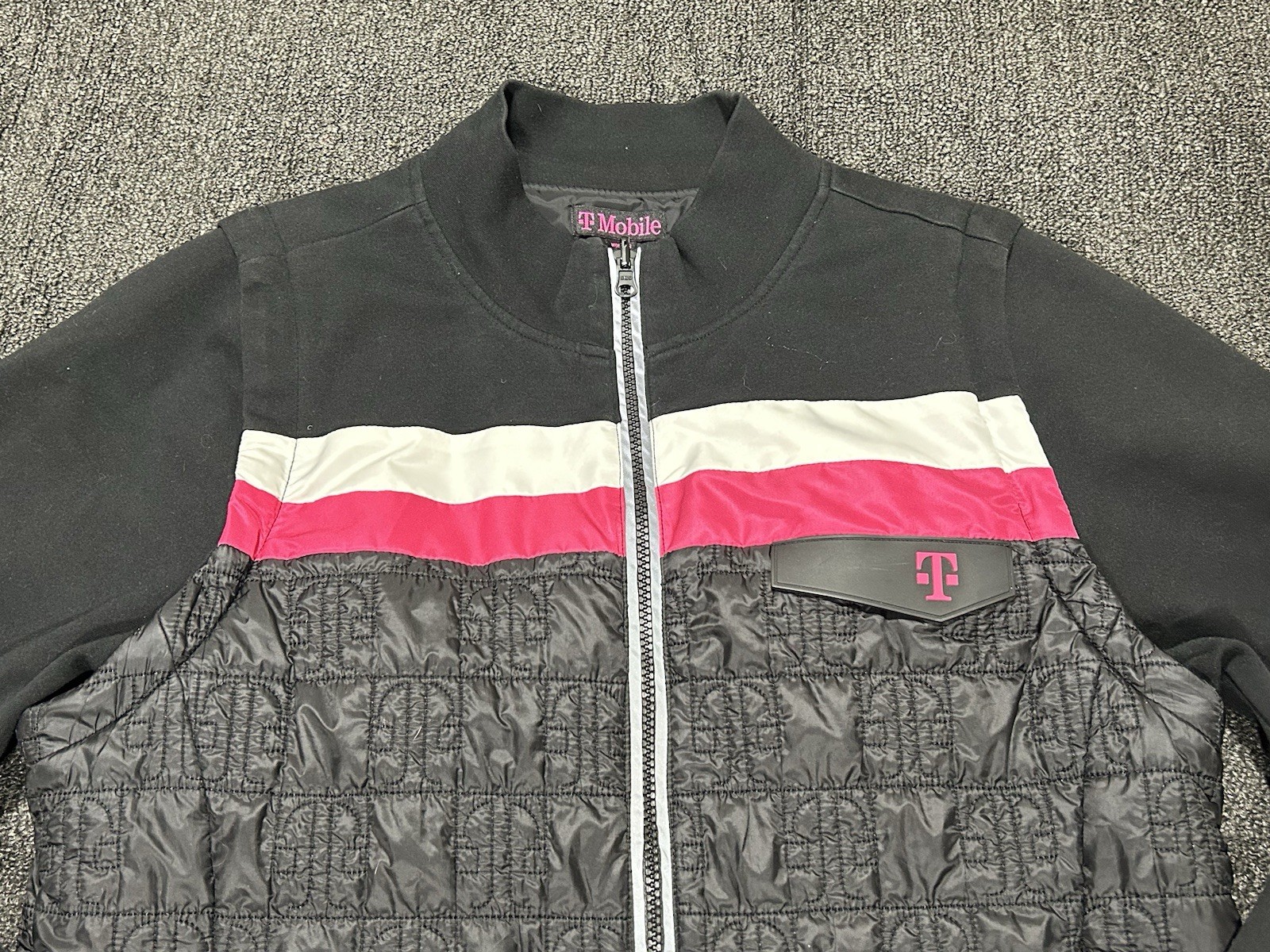 T-Mobile Jacket Women Large Full Zip Black Pink Logo Ribbed Long Sleeve Employee