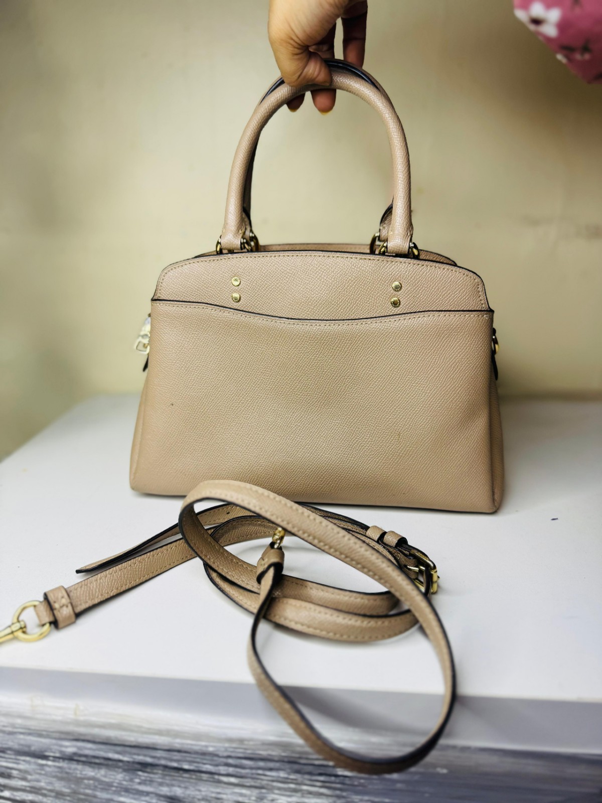 Coach 91146 Mini Lillie Carryall Black Crossgrain Leather Satchel Crossbody Bag