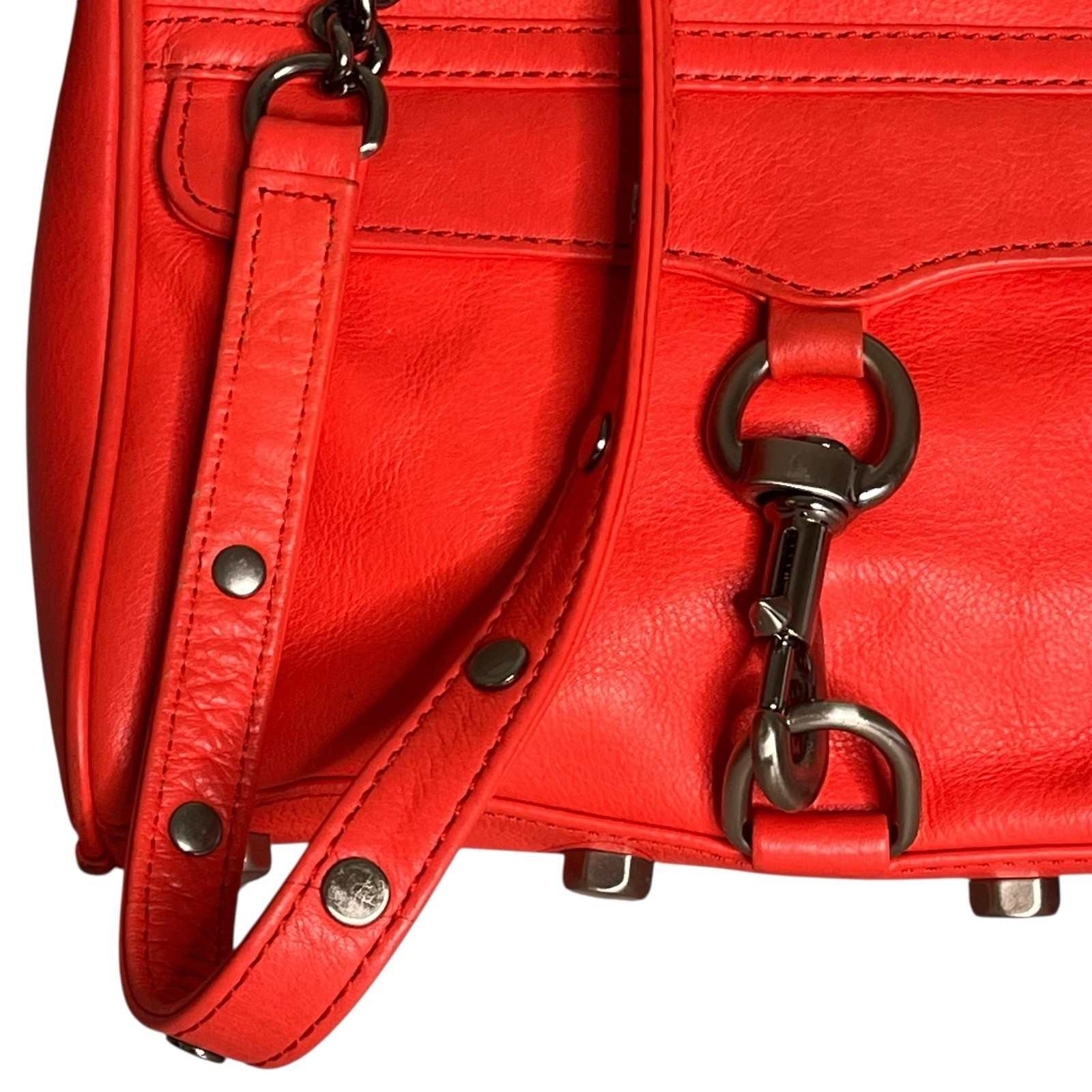 Rebecca Minkoff Leather Mini Mac Clutch Crossbody Bag Convertible Tomato Red