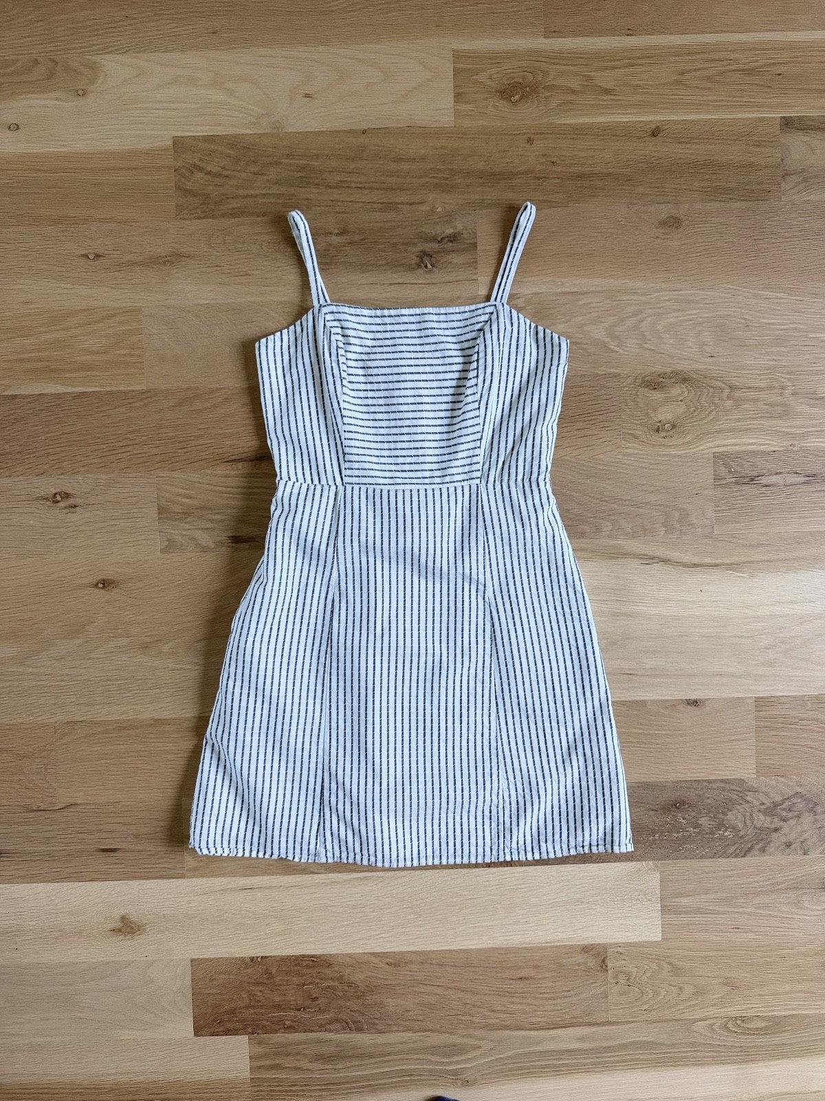 Crystal Doll Women’s Striped Mini Dress Small White Black Cotton Spaghetti Strap