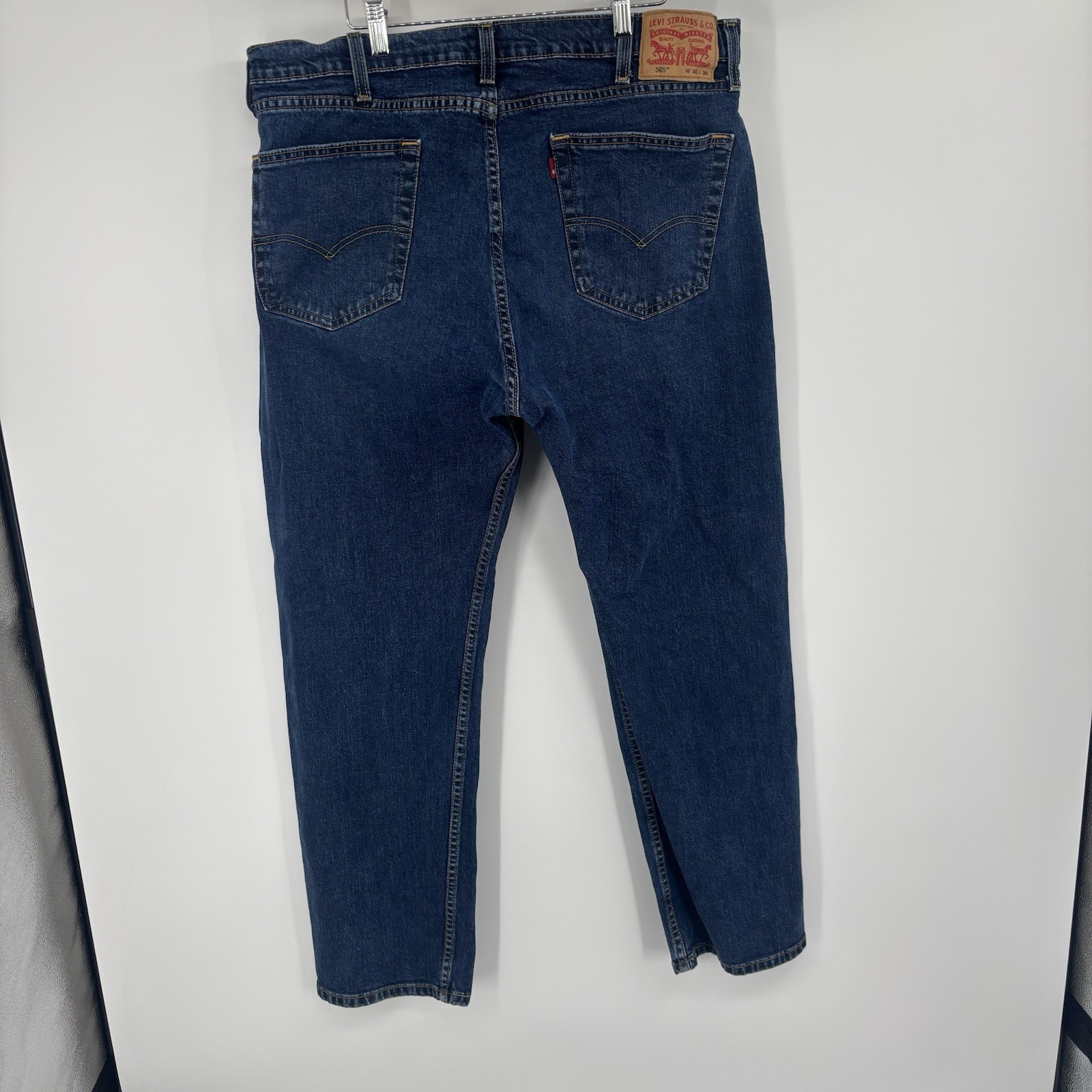 Levi 505 Jeans Men 40×30 Blue Stretch Denim Straight Leg Cowboy 90’s Logo USA