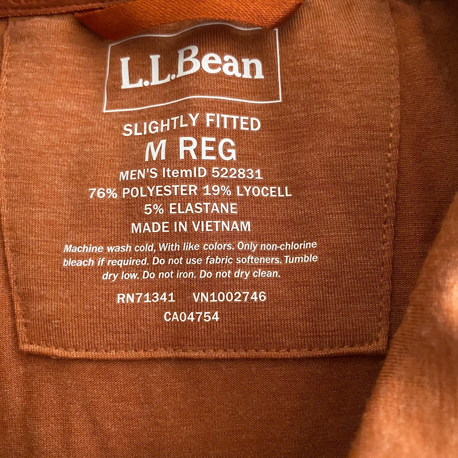 L.L. Bean Slightly Fitted Polo Shirt Mens Medium Rust Stretch Logo Short Sleeve