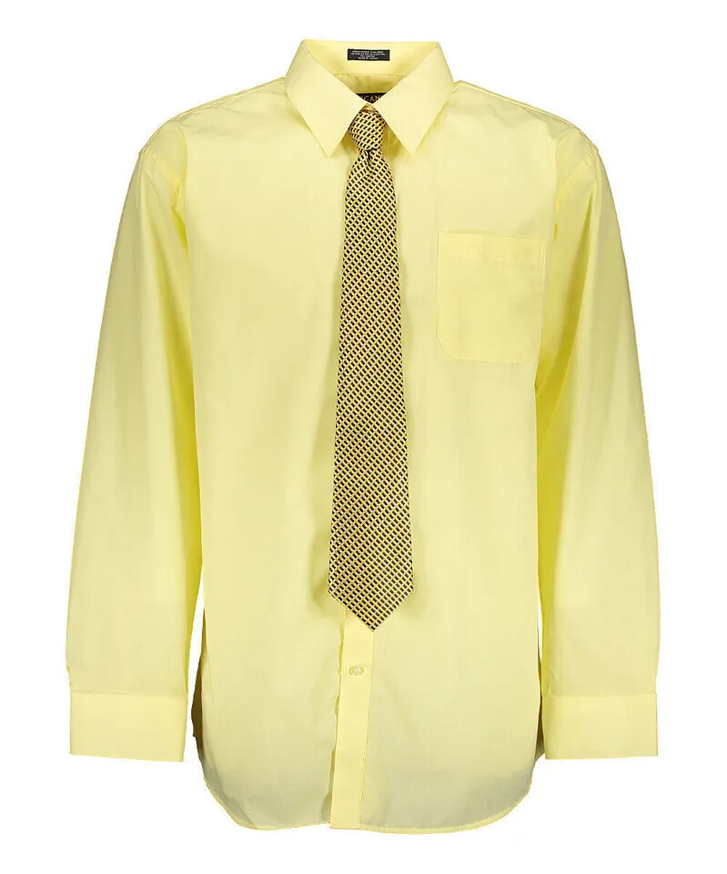 Men’s Dress Cotton-Blend Shirts W/ Matching (Random design) Tie Set -Lemon