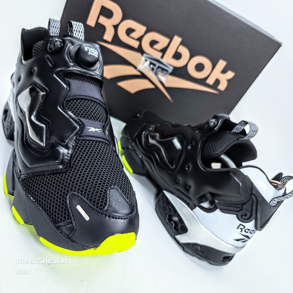 Reebok Aries InstaPump US 12 Men’s Black Silver Yellow Retro Fury 100208650 New