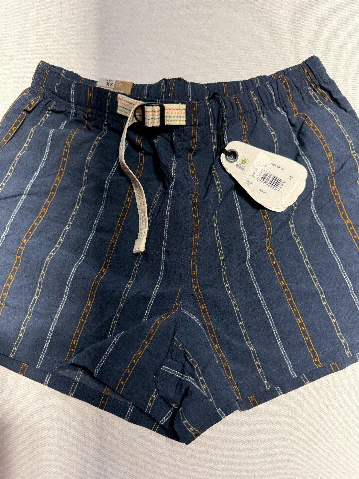 NWT prAna Indio Heritage Short Men’s XS Stormy Night Striped Drawstring $75
