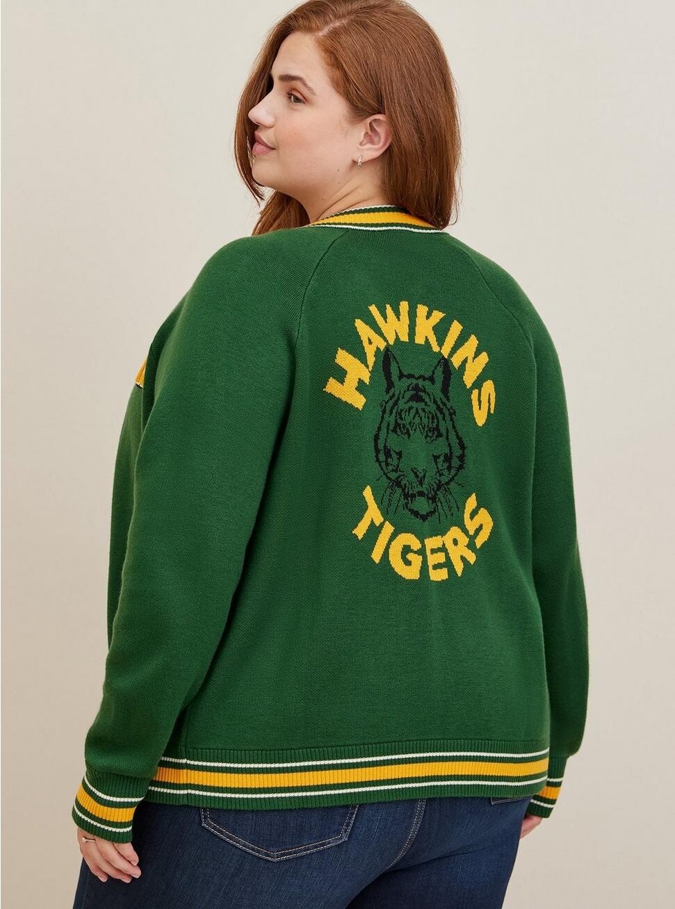 Torrid Green Stranger Things Hawkins High Sweater Bomber Size 00 10 Medium