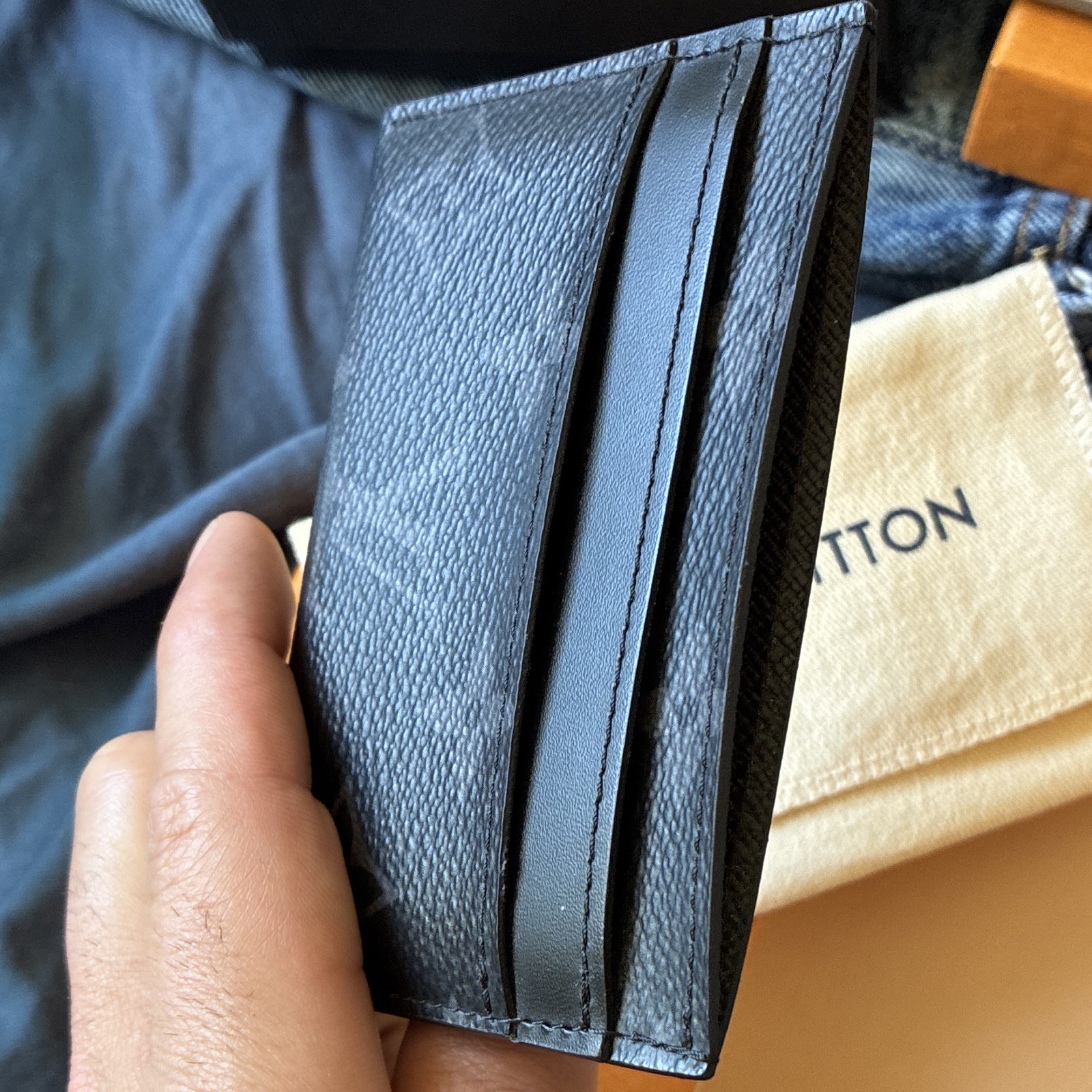 Louis Vuitton Monogram Eclipse Leather Slim Card Holder Black Gray M61696