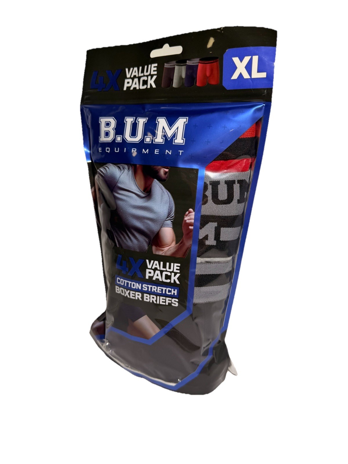 New B.U.M. Equipment Men 4 Pack Cotton Stretch Boxer Briefs Sizes M, L, XL