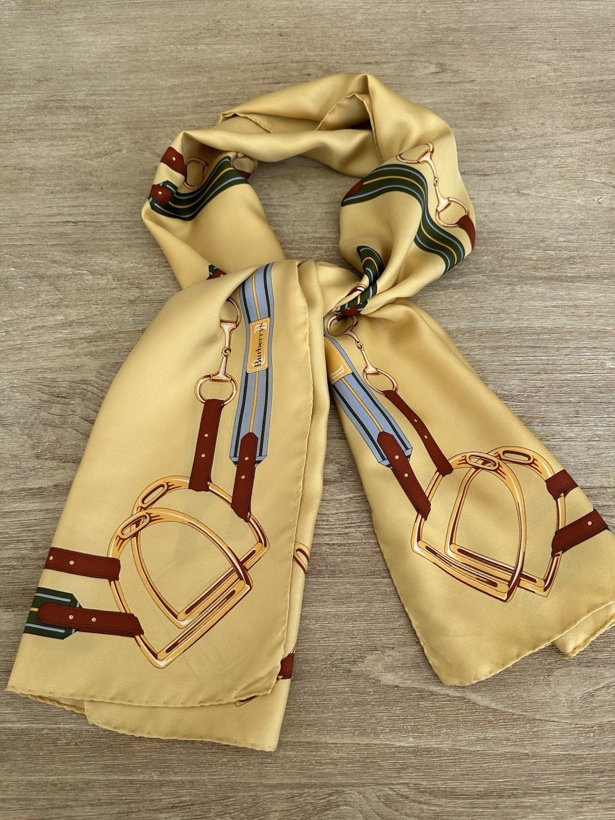 VTG BURBERRYs EQUESTRIAN Horse Bit SILK SCARF Oblong See Flaws in Pictures