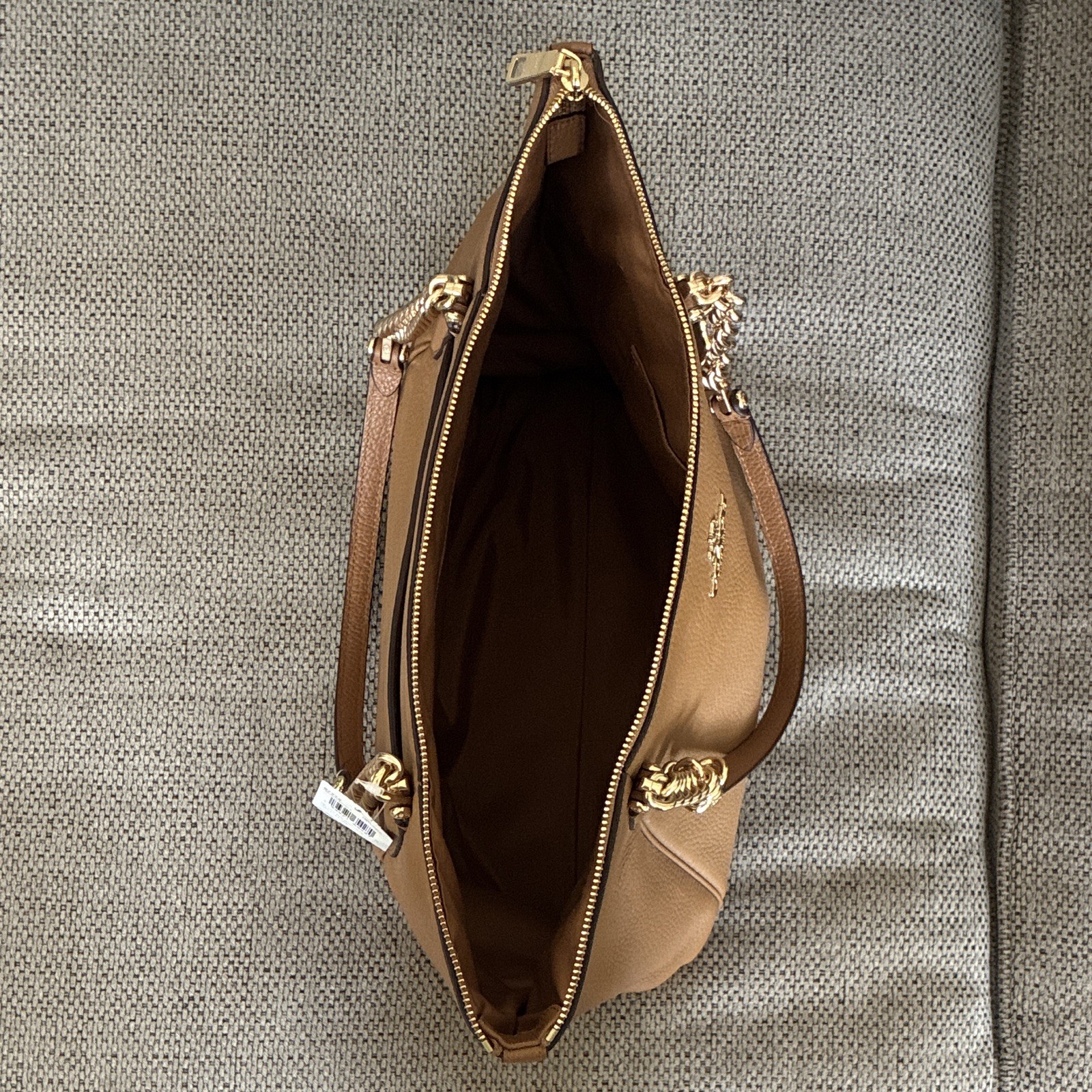 Coach Women’s Pebbled Brown Tote Gold Hardware Zip Top Chain Shoulder Strap