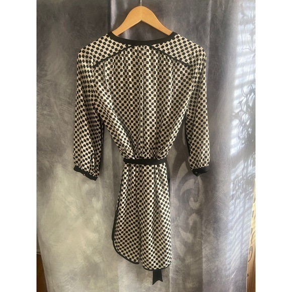 Banana Republic Black Cream Geometric Print Tie Waist Shift Dress Size 2