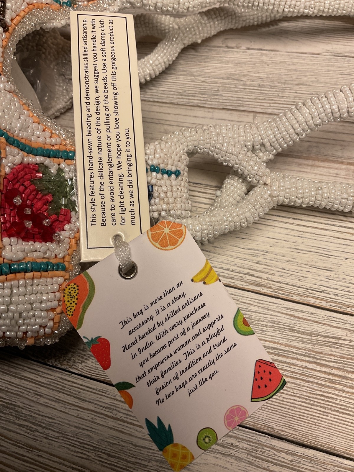 New Release Handcrafted in India Fruit Plaid Bucket Beaded Bag Viral TikTok