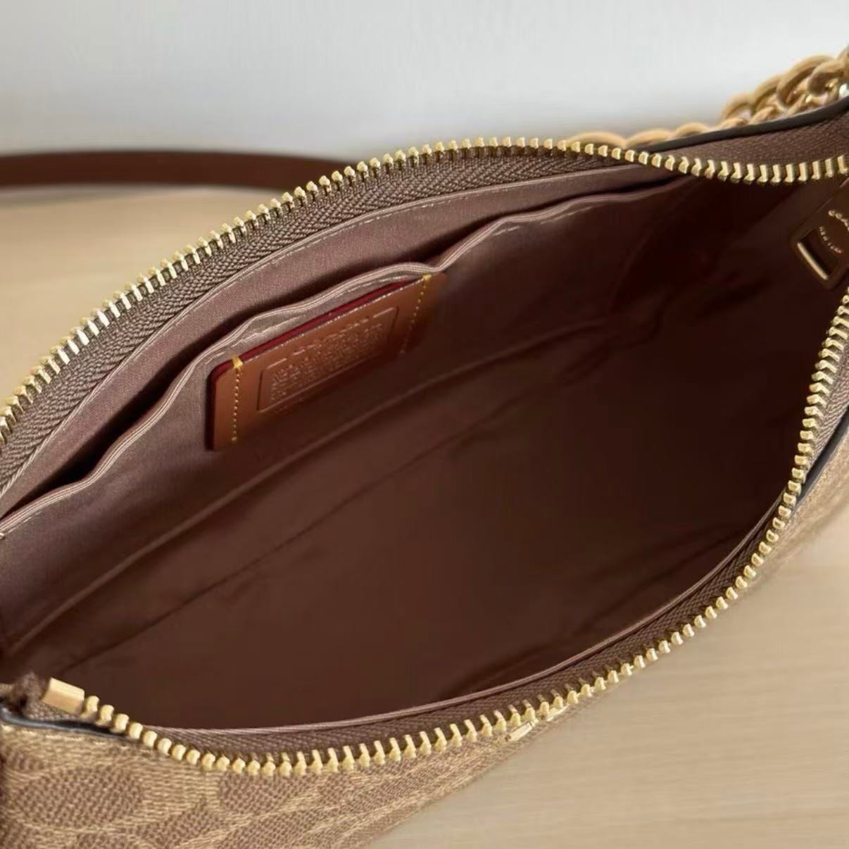 NWT Coach Teri Shoulder Bag Canvas Leather Brown CV933 Fast Shipping