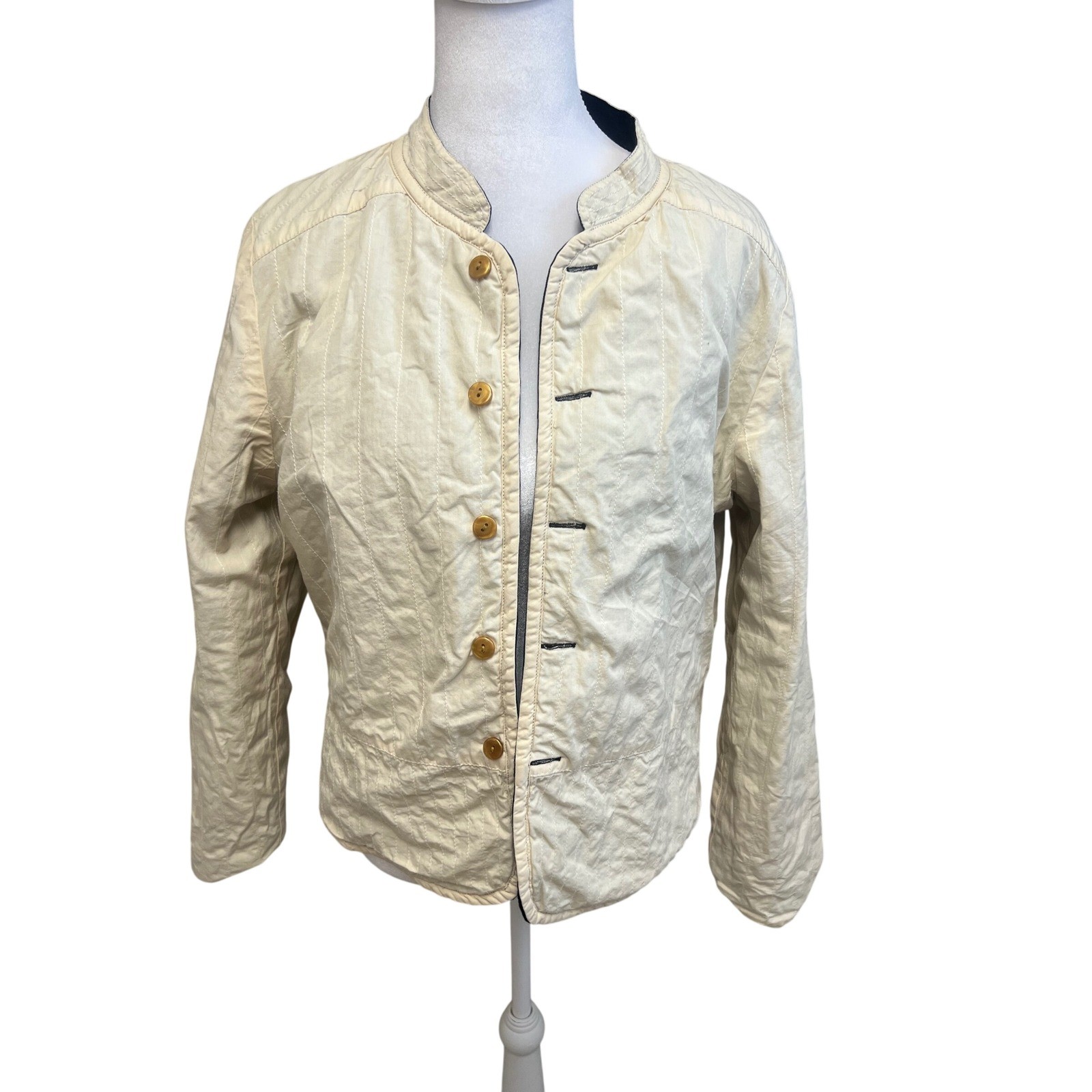 Reversible Quilted Jacket Cream Black Button Front Neutral Utility Office